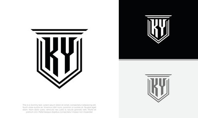 Initials KY logo design. Luxury shield letter logo design.