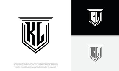 Initials KL logo design. Luxury shield letter logo design.