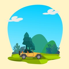 Colored car with nature background vector suitable for multiple purpose