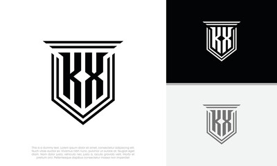 Initials KX logo design. Luxury shield letter logo design.