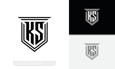 Initials KS logo design. Luxury shield letter logo design.