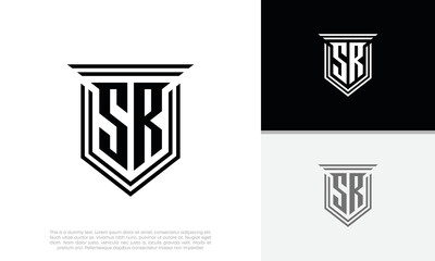 Initials SR logo design. Luxury shield letter logo design.