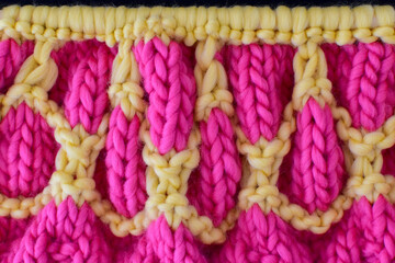 colourful hand knitting hand knit fabric in textured stitch and bright colours 