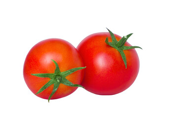 Two red ripe tomatoes isolated on white background