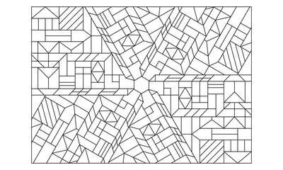 Landscape coloring pages for adults. Coloring-#338. Coloring Page of geometric abstract pattern in hexagonal composition. EPS8 file.