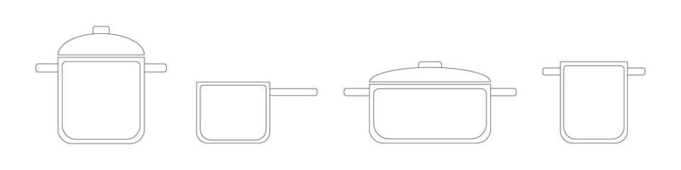 Pan set icon. Kitchenware, line design vector illustration