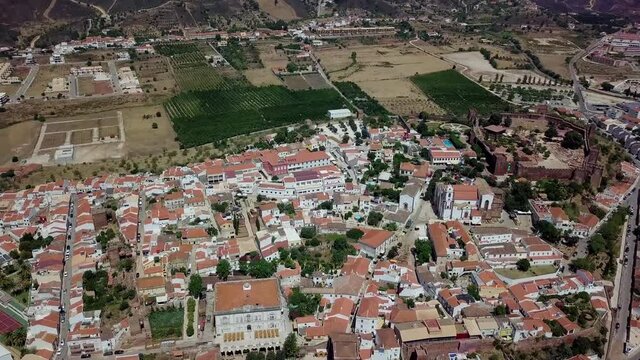 Aerial view of Silves with moorish castle, Algarve, Portugal