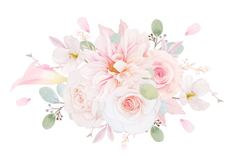 bouquet of pink roses watercolor