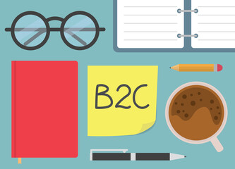 B2C (Business to consumer) written on yellow sticky note - vector illustration