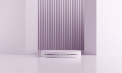 Abstract modern architecture background,violet room with a pedestal and a showcase. 3d illustration