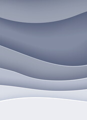 Abstract background in paper cut style. 3d wallpaper with cut out deep waves modern cover. Grey color layers with smooth shadow papercut art. Vector card illustration, origami geometric shapes.