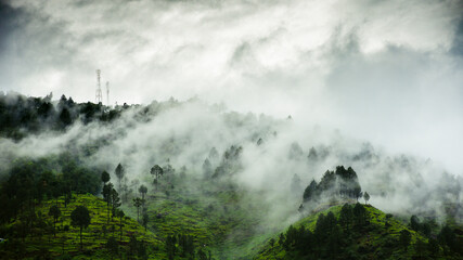 Fototapeta na wymiar Landscape with mountains and fog