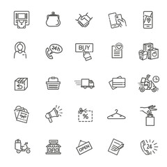 Thin lines web icons set - E-commerce, shopping