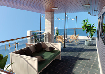 3D Rendering Modern Home Balcony