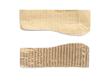 Recycled paper craft stick on a white background. Brown paper torn or ripped pieces of paper isolated on white background.