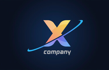 swoosh X alphabet letter logo icon in blue and yellow. Creative design for business and company