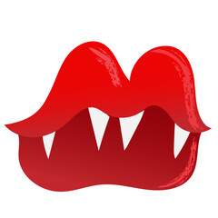 Halloween creepy vampire lips with sharp fangs in cartoon style. Avatar makeup element.