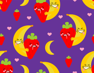 Banana and strawberry sex pattern seamless. Fruit intercourse background. Fruits reproduction texture. vector ornament