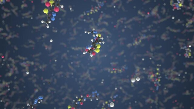 Molecule of Cefazolin. Molecular model, conceptual looping 3d animation