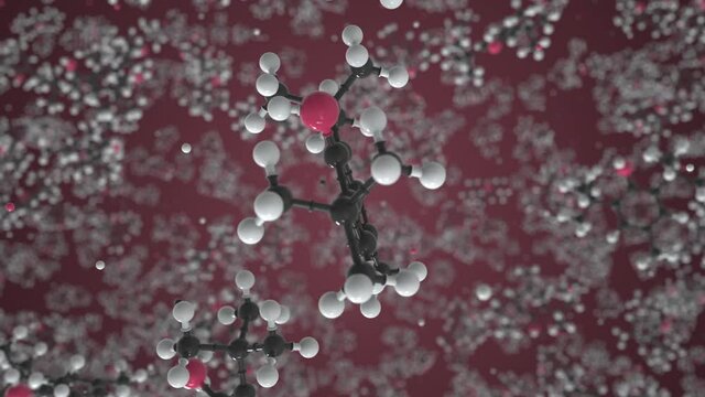 Butylated hydroxytoluene molecule, conceptual molecular model. Scientific looping 3d animation