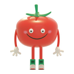 Tomate mascotte 3d souriante rouge avec chaussure et main 