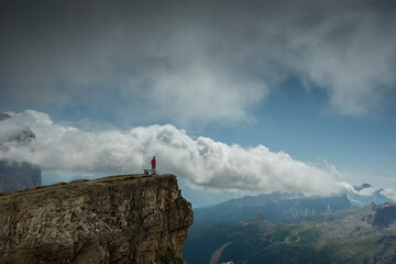 Fototapeta na wymiar Man on te Lagazuoi mountain, Dolomites Italy