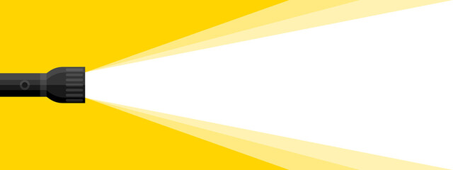 Flashlight. Banner with flashlight and ray of light. Vector illustration - obrazy, fototapety, plakaty