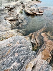 colourful Granite Rock formations in Georgian Bay Ontario Canada 