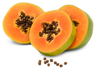 sliced ripe papaya fruit isolated on white background. exotic fruit. clipping path