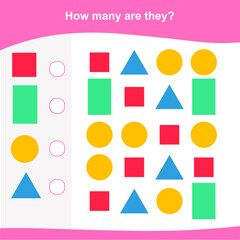 How many are they game. Counting game for Preschool Children. Educational printable math worksheet. Additional math game for kids. Vector illustration in cartoon style. 
