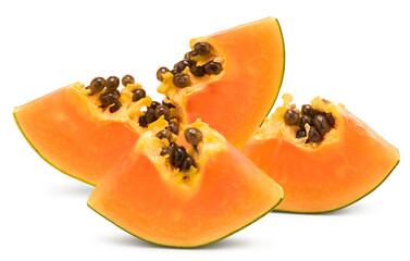 sliced ripe papaya fruit isolated on white background. exotic fruit. clipping path