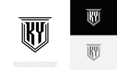 Initials KY logo design. Luxury shield letter logo design.