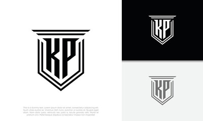 Initials KP logo design. Luxury shield letter logo design.