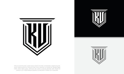Initials KV. KU logo design. Luxury shield letter logo design.