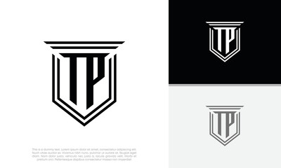 Initials TP logo design. Luxury shield letter logo design.