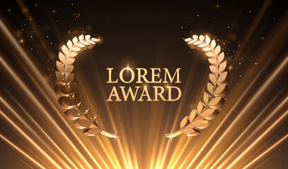 Abstract golden award background with light rays