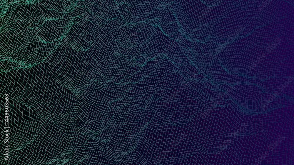 Poster digital landscape with mountains or clouds made of line grid
