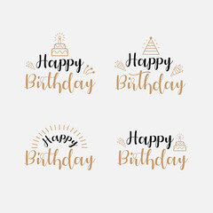 Set of Happy birthday lettering vector illustration, birthday celebration badge with black and gold color for greetings card, invitaion, poster, 
