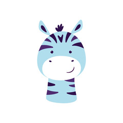 Fototapeta na wymiar Cute zebra. Animal kawaii character. Funny little zebra face. Vector hand drawn illustration isolated on white background.