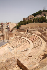 Roman theatre, Cartagena, Spain. Stage, columns and seats carved out of stone in the centre of the city.  Build built in the 1st century B.C. It was a major archaeological discovery in 1988.