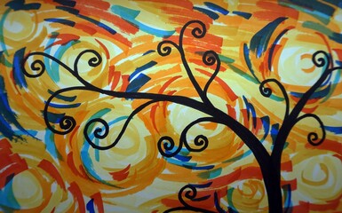 Drawing Abstract copic markers color  imaginary branches of trees