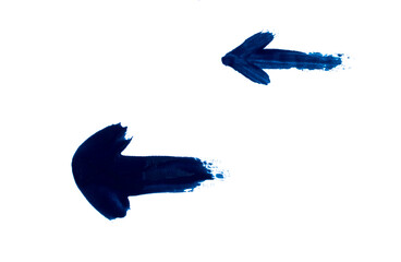 Two arrows drawn with blue nail polish isolated on a white background.