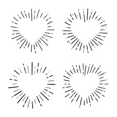 Heart shape burst. Hand drawn sketch style. Heart vector illustration for sunburst frame, love quote.