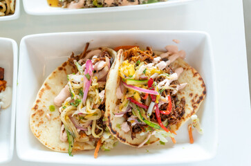 Two Homemade Shredded Pork Flatbread Tacos