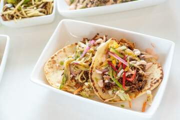 Two Homemade Shredded Pork Flatbread Tacos