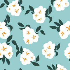 Obraz premium Seamless pattern in floral style.Flowers on a blue background. Vector illustration