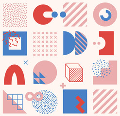 Seamless pattern with bright bold geometric shapes. Colorful abstract background. Vector illustration.