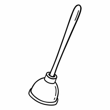 recommend clip art: Rubber plunger isolated on white background. Plumbing tool for cleaning clogged pipes. Vector hand-drawn illustration in doodle style. Suitable for your projects, decorations, logo, various designs.