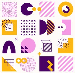 Seamless pattern with bright bold geometric shapes. Colorful abstract background. Vector illustration.