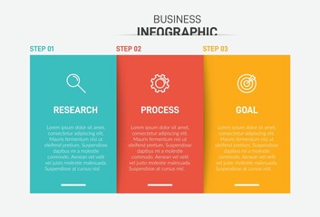 Concept of arrow business model with 3 successive steps. Three colorful graphic elements. Timeline design for brochure, presentation. Infographic design layout.